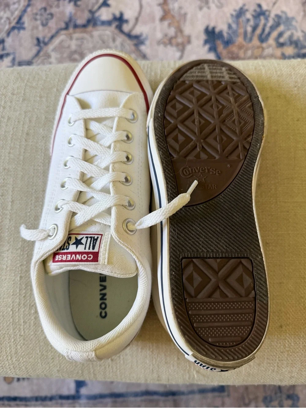 Converse White Low-Top Sneakers with Red Trim